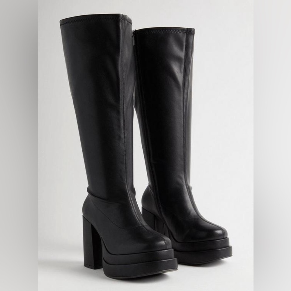Wide Calf Black Platform Boots
